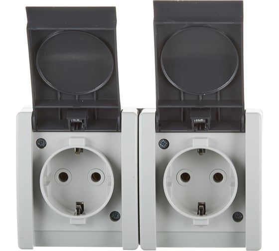 Двойная розетка Aling-conel POWER IP44 16A 250В открытой установки с поликарбонатовой вставкой, серый 2412.1A 117035