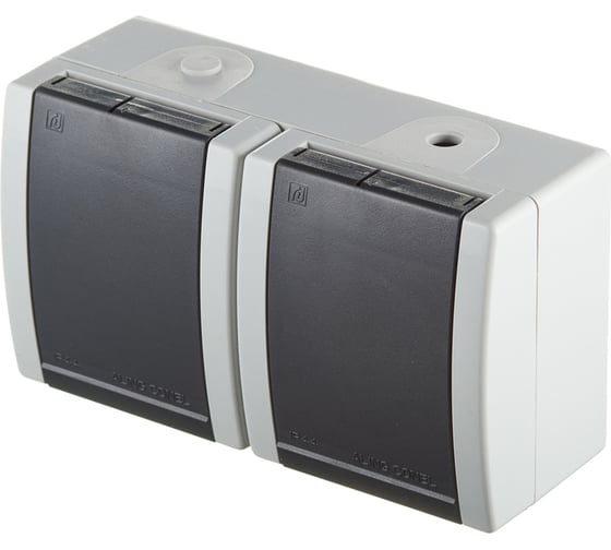 Двойная розетка Aling-conel POWER IP44 16A 250В открытой установки с поликарбонатовой вставкой, серый 2412.1A 117035