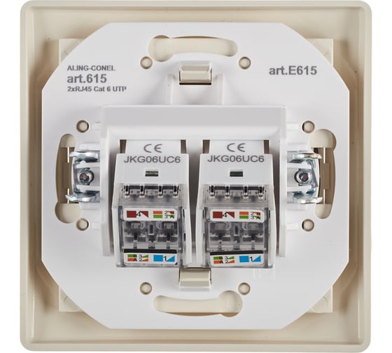 Коммуникационная двойная розетка Aling-conel PRESTIGE RJ45 Cat6 UTP, бежевая 615.99 113221