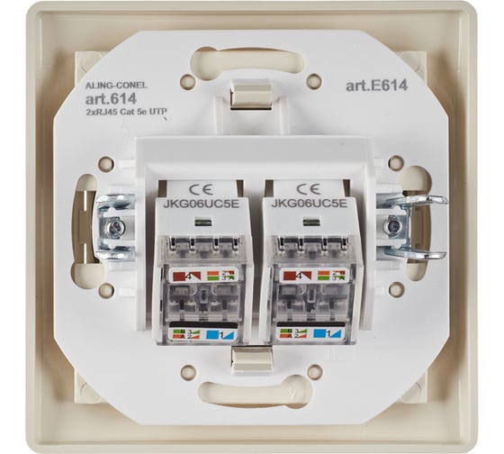 Коммуникационная двойная розетка Aling-conel PRESTIGE RJ45 Cat5e UTP, бежевая 614.99 113220