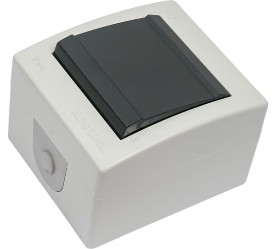 Клавишный однополюсный выключатель Aling-conel POWER IP44 10AX 250В открытой установки, серый 251.1A 117019