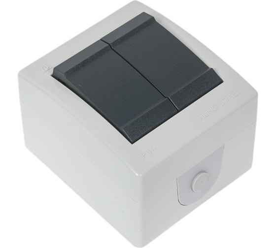 Двухклавишный выключатель Aling-conel POWER IP44 10AX 250В открытой установки, серый 252.1A 117025