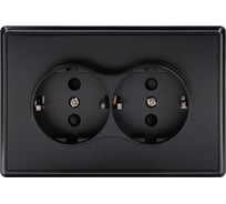 2-местная силовая розетка ENCORE скрытого монтажа с заземлением и шторками черная в сборе ALTECH 2SB 07365