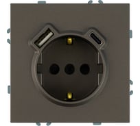 Розетка 1-местная STEKKER з/ш с/з 16А + USB + Type C (механизм), , 250В, 20W, серия Эмили, RST16-5119-09, антрацит, soft touch 50361