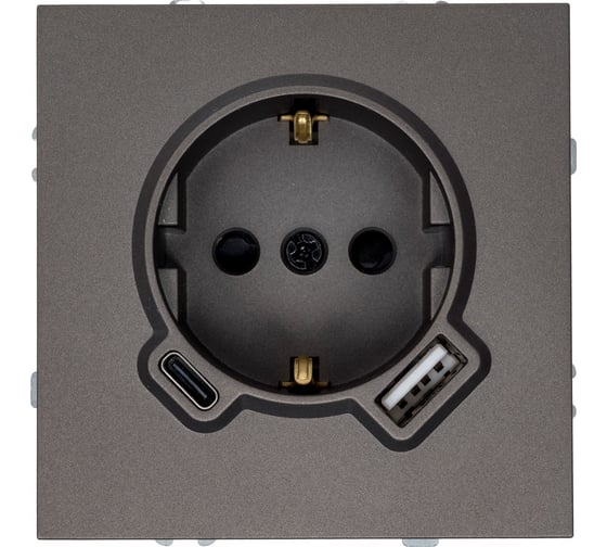 Розетка 1-местная STEKKER з/ш с/з 16А + USB + Type C (механизм), , 250В, 20W, серия Эмили, RST16-5119-09, антрацит, soft touch 50361 1