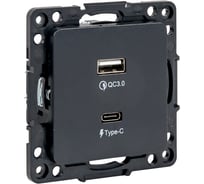 Механизм розетки EKF Стокгольм с 2USB type-A + type-C черный PROxima EZR-2USB-type-C