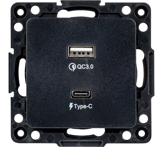 Механизм розетки EKF Стокгольм с 2USB type-A + type-C черный PROxima EZR-2USB-type-C