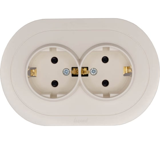 Розетка двойная Lezard OSEN с защитой от детей, ПБТ, слоновая кость, круглая 744-9000-127BPCH 1