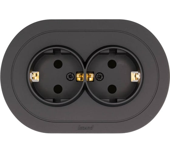 Розетка двойная Lezard OSEN с защитой от детей, ПБТ, чёрный бархат, круглая 744-4200-127BPCH 1