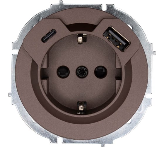 Розетка Lezard OSEN с заземлением, TC + USB разъем, шоколад 743-7388-181TC 1