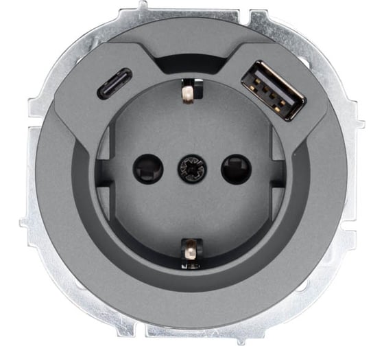 Розетка Lezard OSEN с заземлением, TC + USB разъем, серый матовый 743-7488-181TC 1