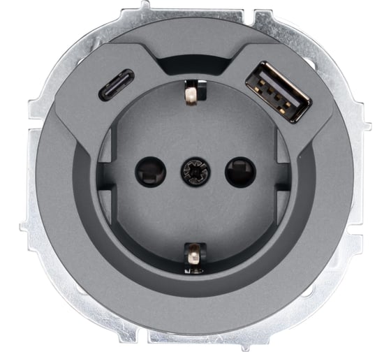 Розетка с/з TC + USB разъем Lezard OSEN серый матовый 743-7488-181TC 1
