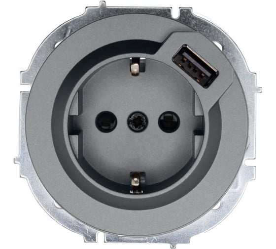 Розетка Lezard OSEN с заземлением + USB разъем, серый матовый 743-7488-181 1