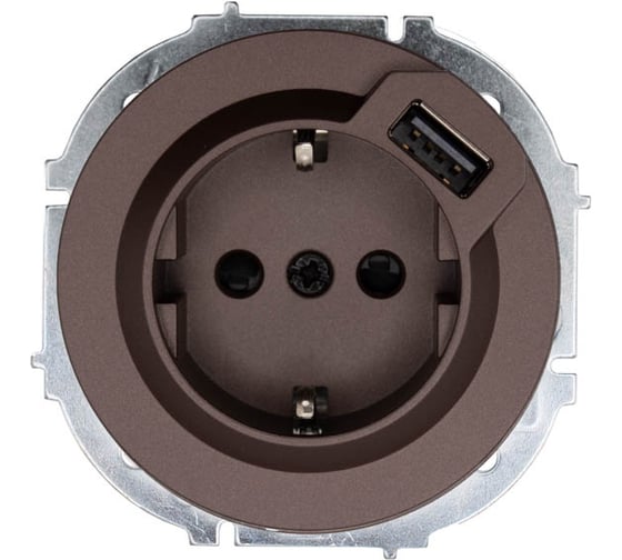 Розетка Lezard OSEN с заземлением + USB разъем, шоколад 743-7388-181 1