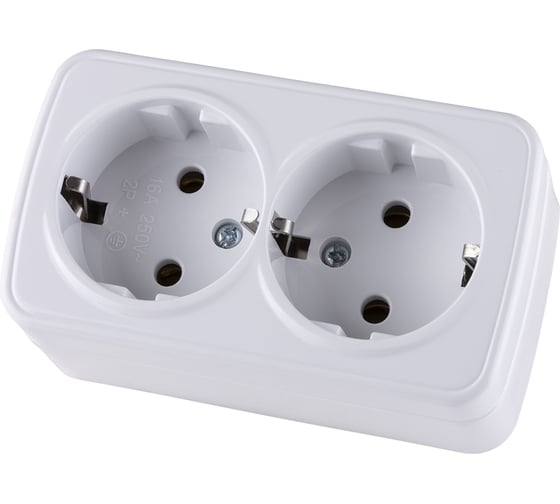 Розетка TDM ELECTRIC двойная 2П+3 открытой установки IP20 16А, белая "Дача" Народная SQ1824-0010