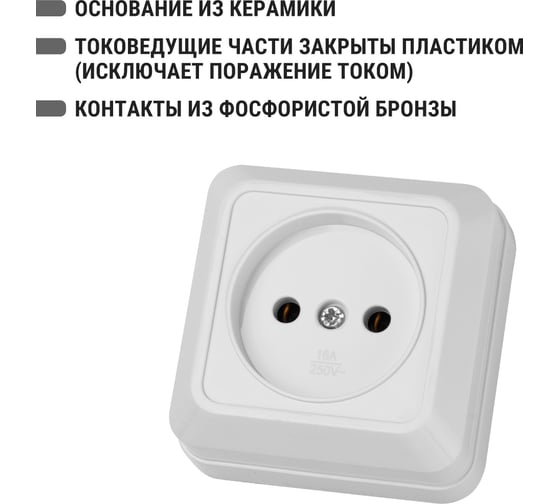Розетка TDM ELECTRIC 2П открытой установки IP20 10А 250В керамика белая "Ладога" SQ1801-0110