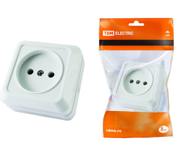 Розетка TDM ELECTRIC 2П открытой установки IP20 10А 250В керамика белая "Ладога" SQ1801-0110