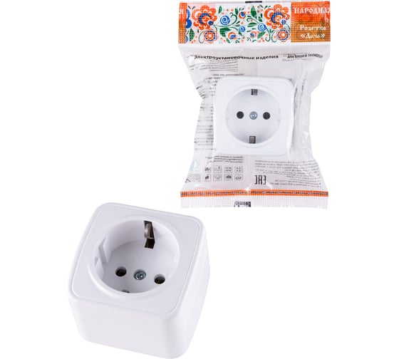 Розетка TDM ELECTRIC 2П+З открытой установки IP20 16А, белая "Дача" Народная SQ1824-0008