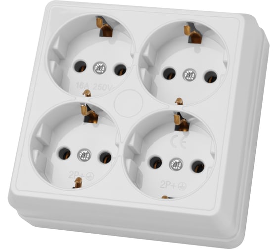 Розетка TDM ELECTRIC четырехместная 2П+3 открытой установки IP20 16A белая "Ладога" SQ1801-0122