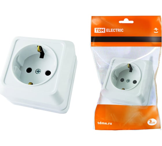 Розетка TDM ELECTRIC 2П+3 открытой установки IP20 16А 250В керамика белая "Ладога" SQ1801-0111