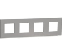 4-ная горизонтальная рамка Systeme Electric Unica Pure Алюминий матовый/Белая NU600880