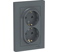 Розетка Systeme Electric AtlasDesign Грифель с/з двойная, со шторками, 16А, в сборе SE ATN000726