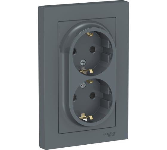Розетка Systeme Electric AtlasDesign Грифель с/з двойная, со шторками, 16А, в сборе SE ATN000726