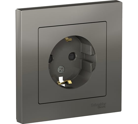 Розетка Systeme Electric AtlasDesign Сталь с/з со шторками, 16А, в сборе SE ATN000944 1