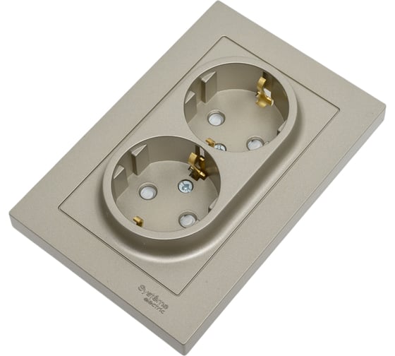 Розетка Systeme Electric AtlasDesign Шампань с/з двойная, со шторками, 16А, в сборе SE ATN000526