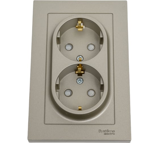 Розетка Systeme Electric AtlasDesign Шампань с/з двойная, со шторками, 16А, в сборе SE ATN000526