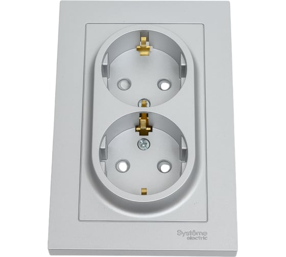 Розетка Systeme Electric AtlasDesign Алюминий с/з двойная, со шторками, 16А, в сборе SE ATN000326