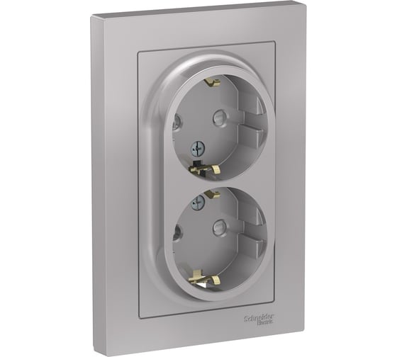 Розетка Systeme Electric AtlasDesign Алюминий с/з двойная, со шторками, 16А, в сборе SE ATN000326