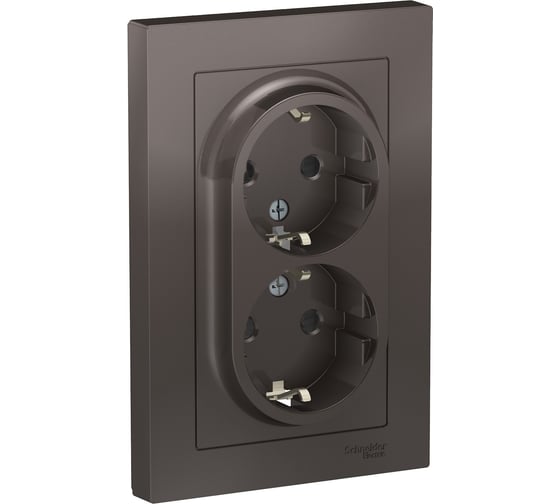 Розетка Systeme Electric AtlasDesign Мокко с/з двойная, со шторками, 16А, в сборе SE ATN000626