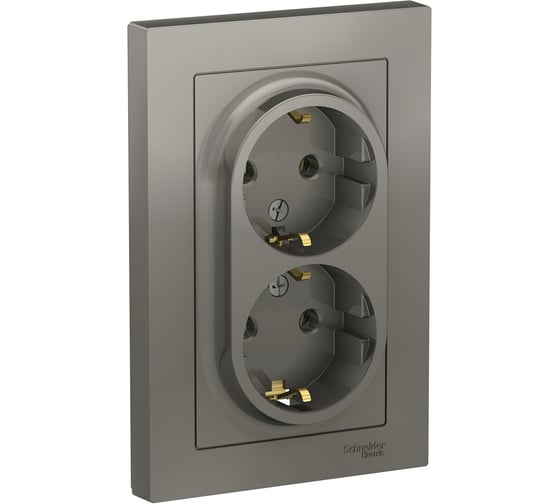 Розетка Systeme Electric AtlasDesign Сталь с/з двойная, 16А, в сборе SE ATN000924