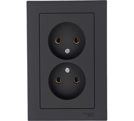 Розетка Systeme Electric AtlasDesign Карбон б/з двойная, 16А, в сборе SE ATN001020