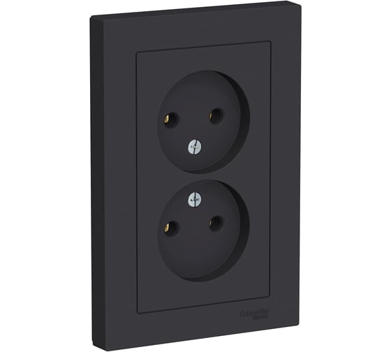 Розетка Systeme Electric AtlasDesign Карбон б/з двойная, 16А, в сборе SE ATN001020