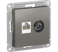 Двойная розетка Systeme Electric AtlasDesign Сталь комп+ТВ, RJ45+TV, кат.5E, механизм SE ATN000989