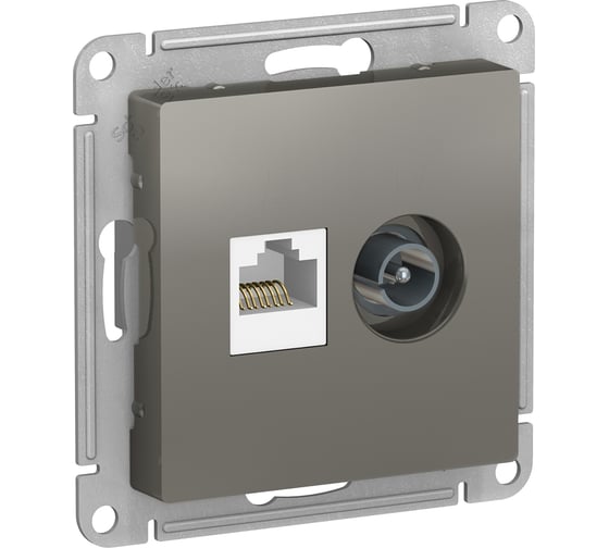 Двойная розетка Systeme Electric AtlasDesign Сталь комп+ТВ, RJ45+TV, кат.5E, механизм SE ATN000989