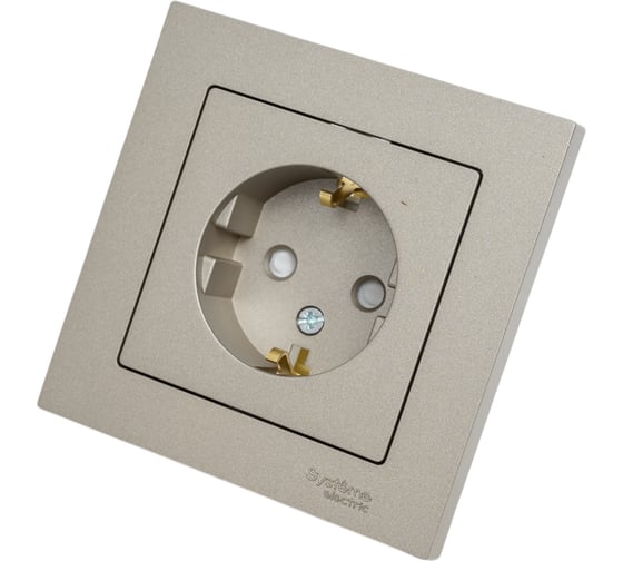 Розетка Systeme Electric AtlasDesign Шампань с/з со шторками, 16А, в сборе SE ATN000544