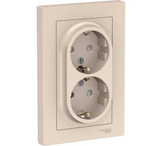 Розетка Systeme Electric AtlasDesign Беж с/з двойная, со шторками, 16А, в сборе SE ATN000226