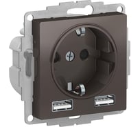 Комбинированная розетка Systeme Electric AtlasDesign Мокко SO + USB A+A, 5В/2,4А, 2х5В/1,2А, механизм SE ATN000630