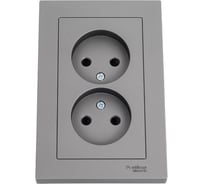 Розетка Systeme Electric AtlasDesign Сталь б/з двойная, со шторками,16А, в сборе SE ATN000922