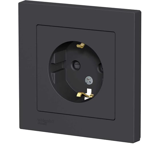 Розетка Systeme Electric AtlasDesign Карбон с/з со шторками, 16А, в сборе SE ATN001044