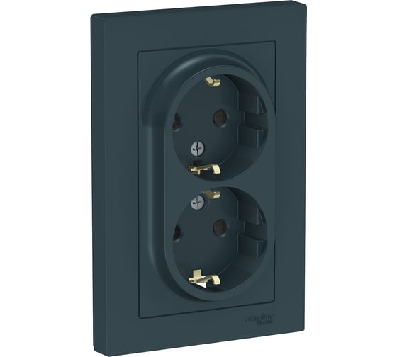 Розетка Systeme Electric AtlasDesign Изумруд с/з двойная, со шторками, 16А, в сборе SE ATN000826 1