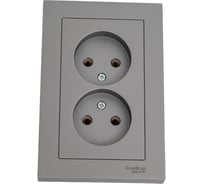 Розетка Systeme Electric AtlasDesign Сталь б/з двойная, 16А, в сборе SE ATN000920