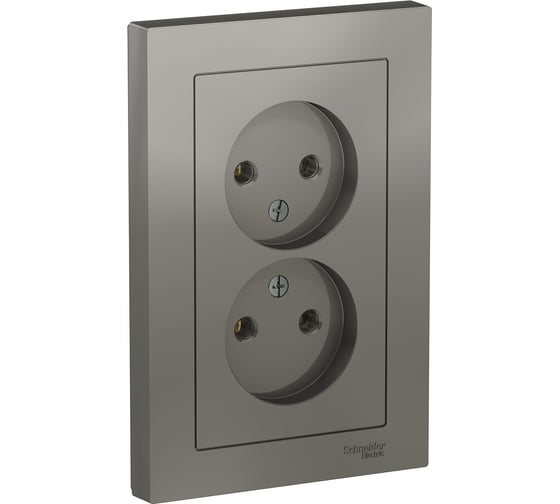 Розетка Systeme Electric AtlasDesign Сталь б/з двойная, 16А, в сборе SE ATN000920