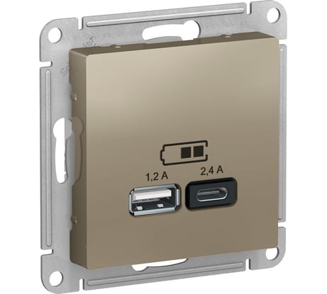 USB розетка Systeme Electric AtlasDesign Шампань A+С, 5В/2,4А, 2х5В/1,2А, механизм SE ATN000539