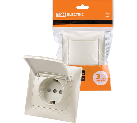 Розетка TDM 2П+З 16А 250В IP44 с защитными шторками, с крышкой, перламутр, "Лама" SQ1815-0814 1
