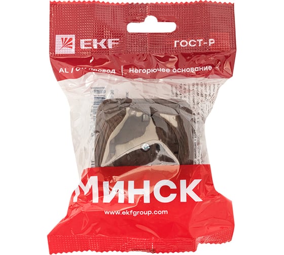 Розетка EKF ОП Минск 1-местная, 16А, с заземлением, тёмное дерево EGR16-028-40