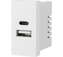 Розетка модульная высокоскоростная Экопласт USB 45х22.5мм (Type А+С), 2.1 А, 5 В, 10.5Вт (белая) LK45 858204